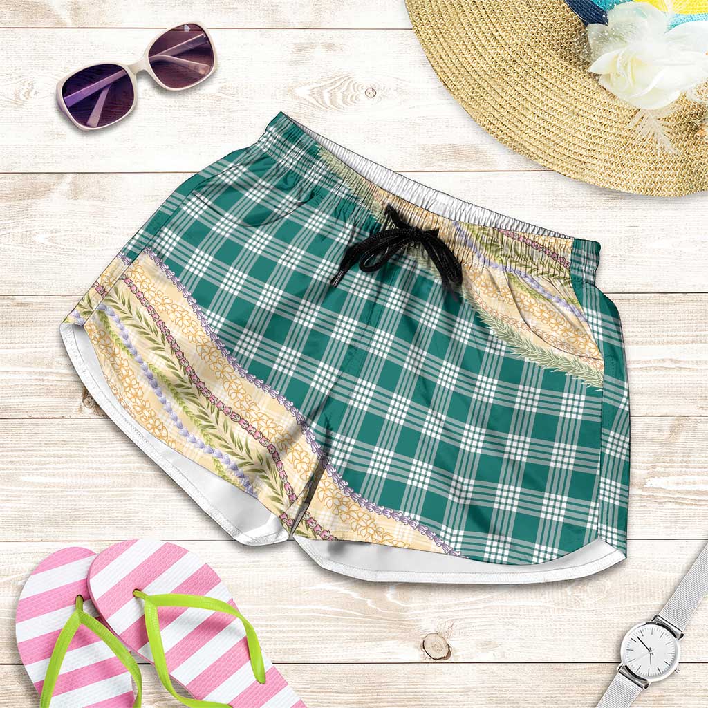 Cyan Palaka Hawaii Leis Elegant Vibes Shorts for Women