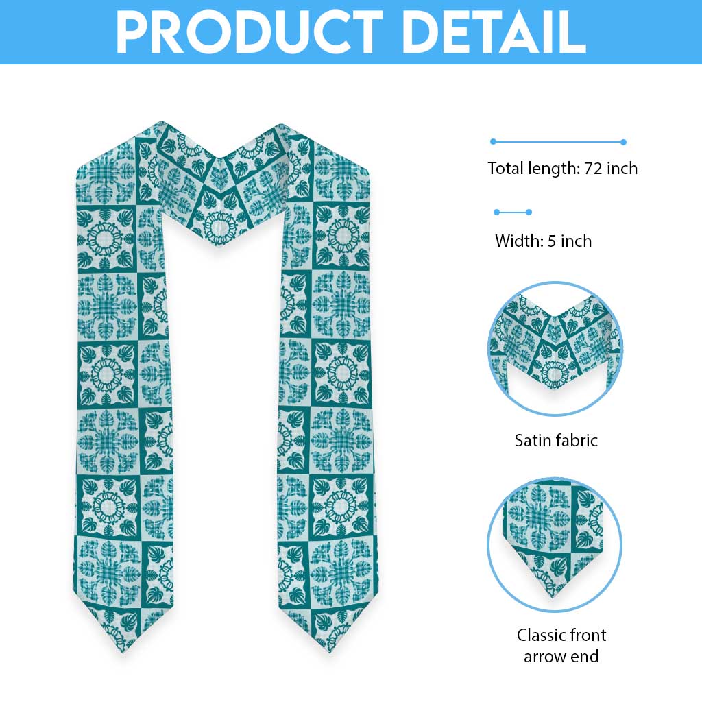 Cyan Palaka Quilt Hawaii Graduation Stole Hawaiian Tropical Monstera Sea Turtle