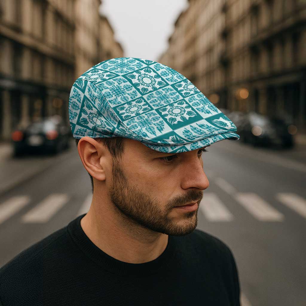 Cyan Palaka Quilt Hawaii Jeff Hat Hawaiian Tropical Monstera Sea Turtle