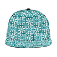 Cyan Palaka Quilt Hawaii Snapback Cap Hawaiian Tropical Monstera Sea Turtle LT14 One Size Cyan - Polynesian Pride