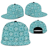 Cyan Palaka Quilt Hawaii Snapback Cap Hawaiian Tropical Monstera Sea Turtle LT14 - Polynesian Pride