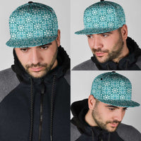 Cyan Palaka Quilt Hawaii Snapback Cap Hawaiian Tropical Monstera Sea Turtle LT14 - Polynesian Pride