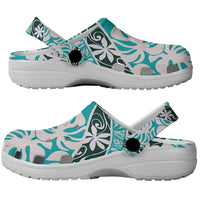 Cyan Tahiti Tiare Monstera Clogs Shoes Polynesian Pattern Curve Style - Polynesian Pride