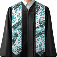 Cyan Tahiti Tiare Monstera Graduation Stole Polynesian Pattern Curve Style