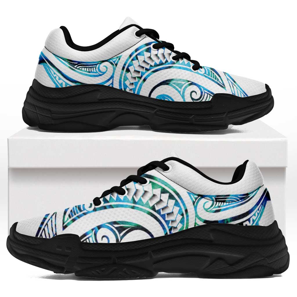 Cyan White New Zealand Puhoro Ta Moko Chunky Sneakers LT14 White - Polynesian Pride
