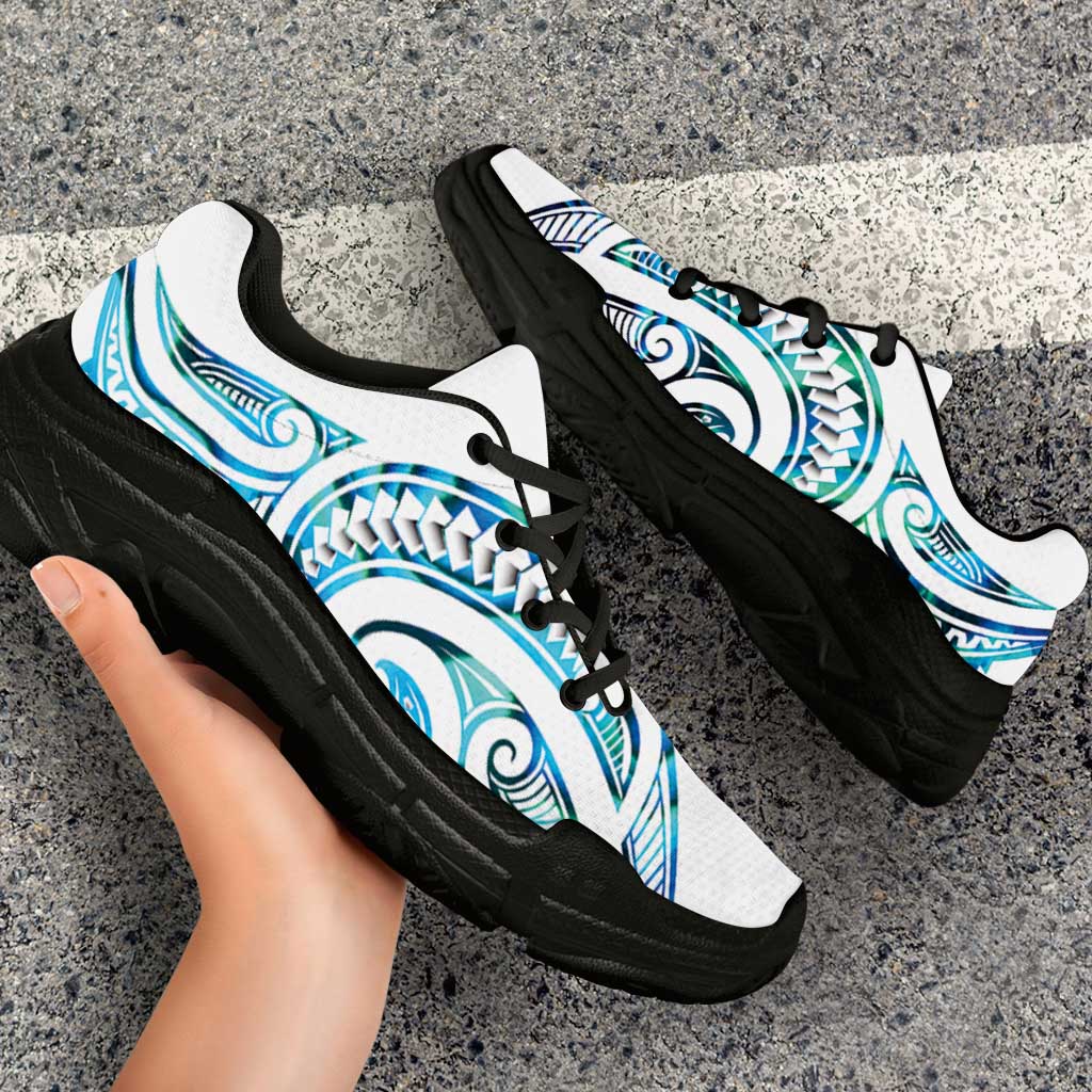 Cyan White New Zealand Puhoro Ta Moko Chunky Sneakers LT14 - Polynesian Pride