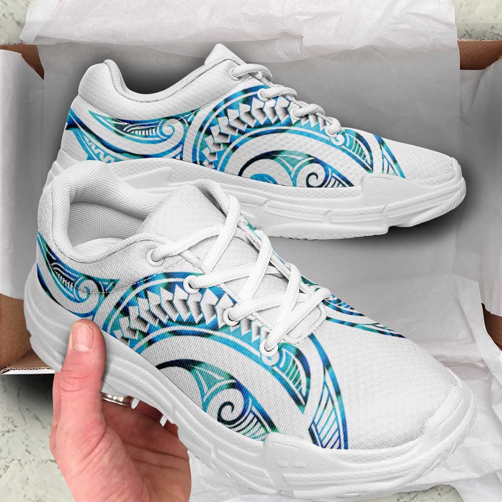 Cyan White New Zealand Puhoro Ta Moko Chunky Sneakers LT14 - Polynesian Pride