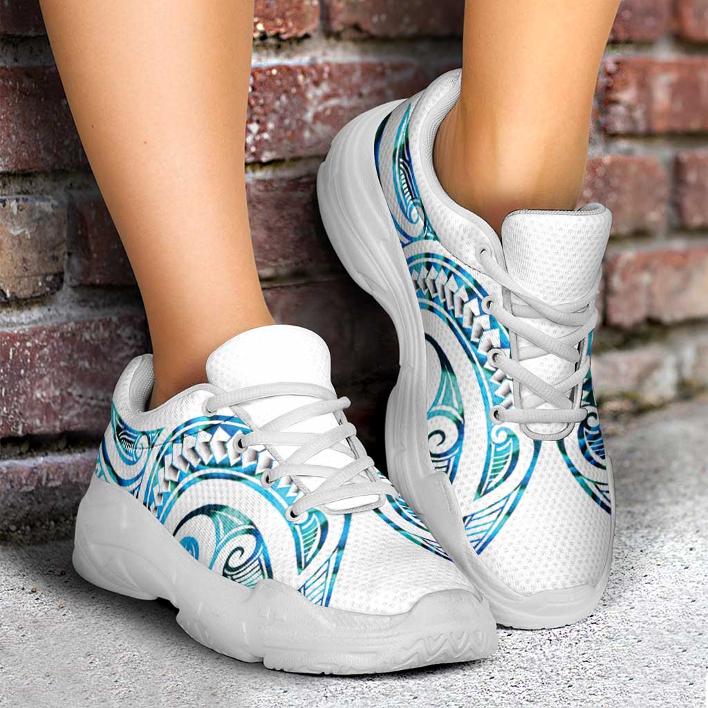Cyan White New Zealand Puhoro Ta Moko Chunky Sneakers LT14 - Polynesian Pride