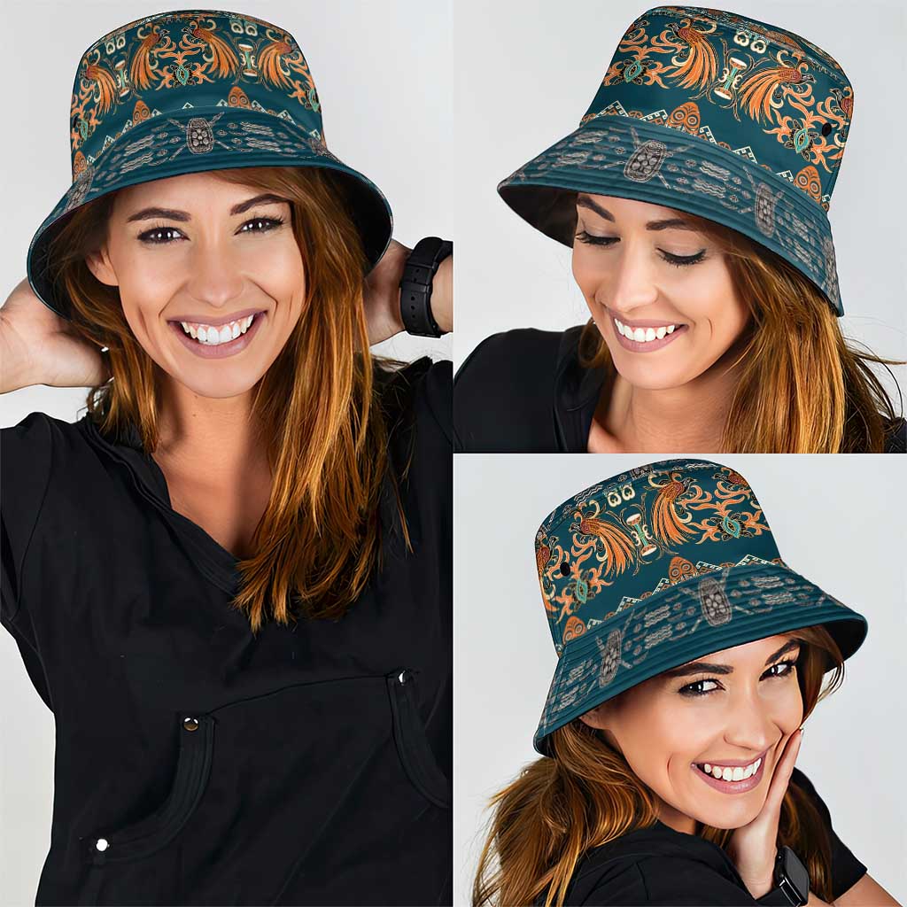 Dark Cyan Blue Batik Papua-inspired Pattern Bucket Hat - Polynesian Pride