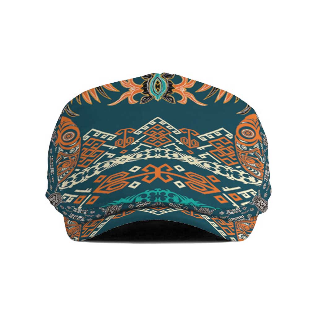 Dark Cyan Blue Batik Papua-inspired Pattern Jeff Hat - Polynesian Pride