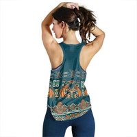 Dark Cyan Blue Batik Papua-inspired Pattern Women Racerback Tank - Polynesian Pride