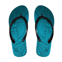 Dark Cyan Gradient Polynesia Flip Flops Hawaiian Tribal Hammerhead Shark Tattoo - Polynesian Pride