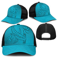 Dark Cyan Gradient Polynesia Mesh Trucker Cap Hawaiian Tribal Hammerhead Shark Tattoo - Polynesian Pride