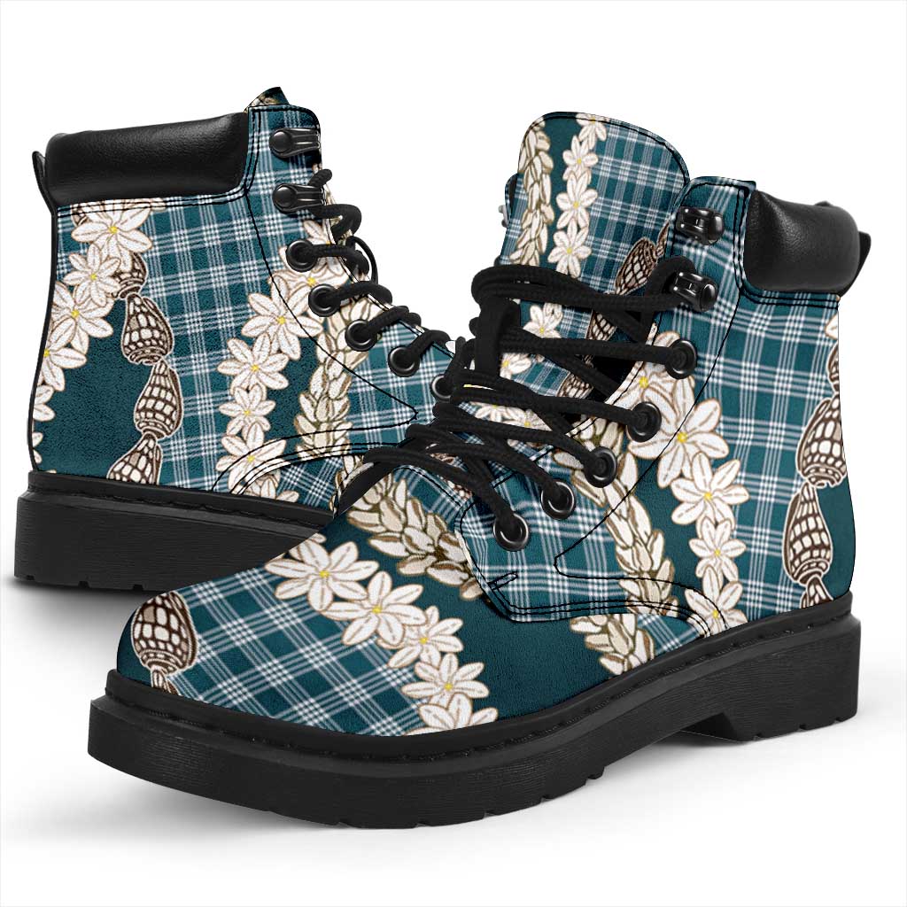 Dark Cyan Hawaii Tiare and Shell Lei All Season Boots Hawaiian Palaka Luxury Vibes LT14 - Polynesian Pride