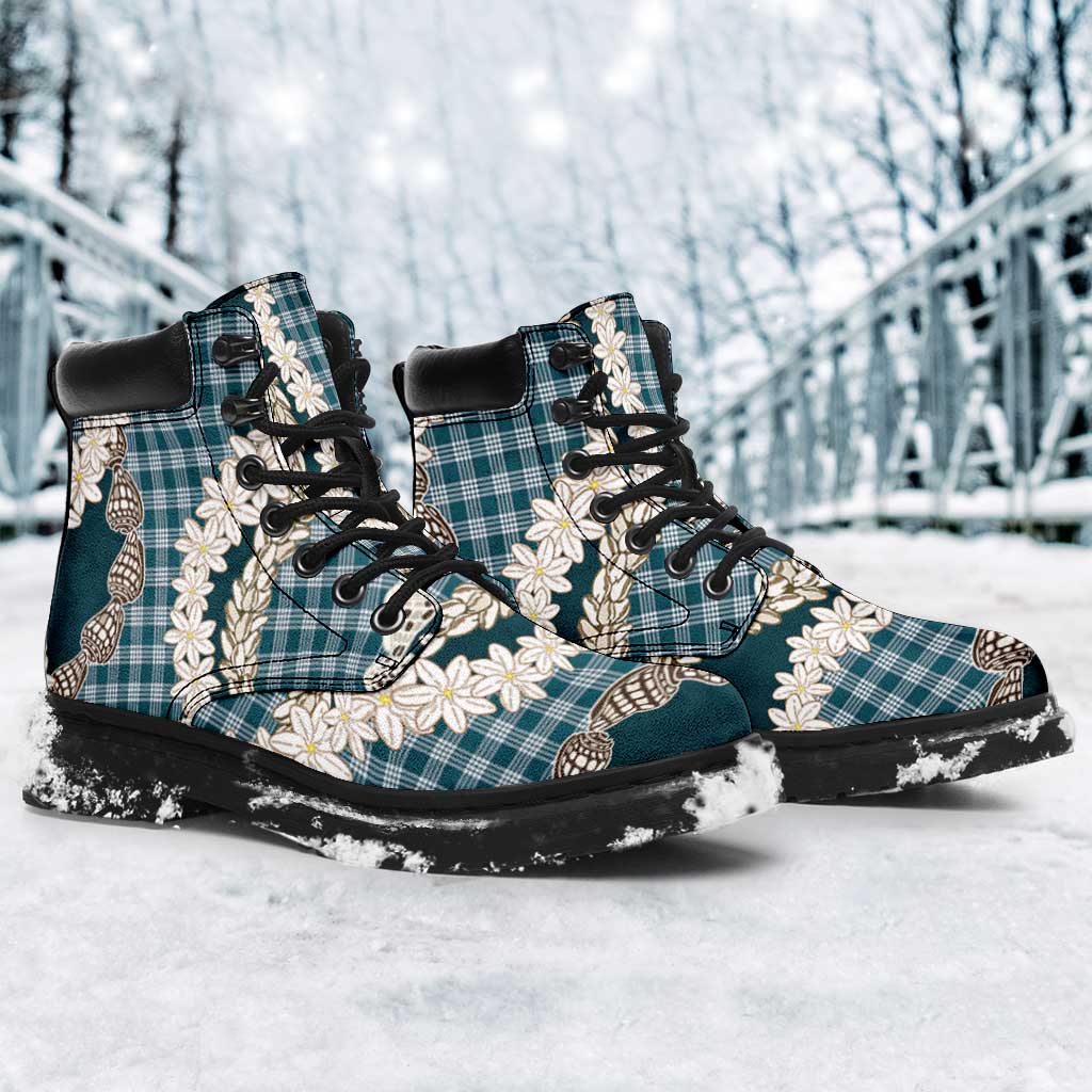 Dark Cyan Hawaii Tiare and Shell Lei All Season Boots Hawaiian Palaka Luxury Vibes LT14 - Polynesian Pride