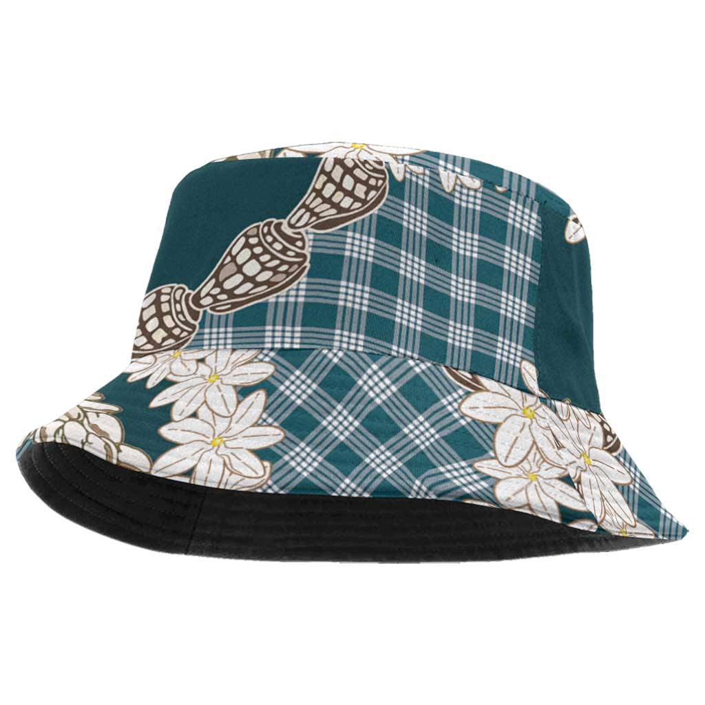 Dark Cyan Hawaii Tiare and Shell Lei Bucket Hat Hawaiian Palaka Luxury Vibes LT14 One Size Dark Cyan - Polynesian Pride
