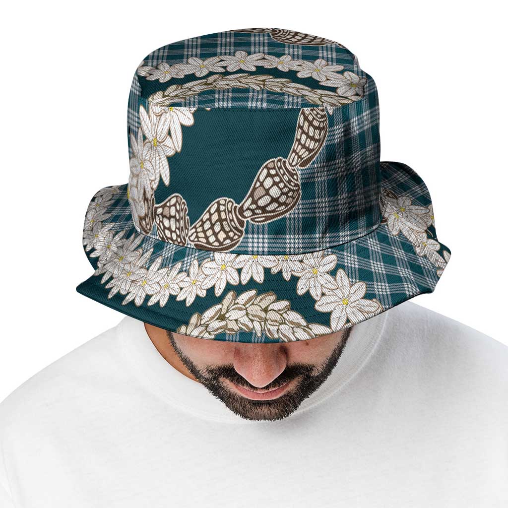 Dark Cyan Hawaii Tiare and Shell Lei Bucket Hat Hawaiian Palaka Luxury Vibes LT14 - Polynesian Pride