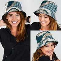 Dark Cyan Hawaii Tiare and Shell Lei Bucket Hat Hawaiian Palaka Luxury Vibes LT14 - Polynesian Pride