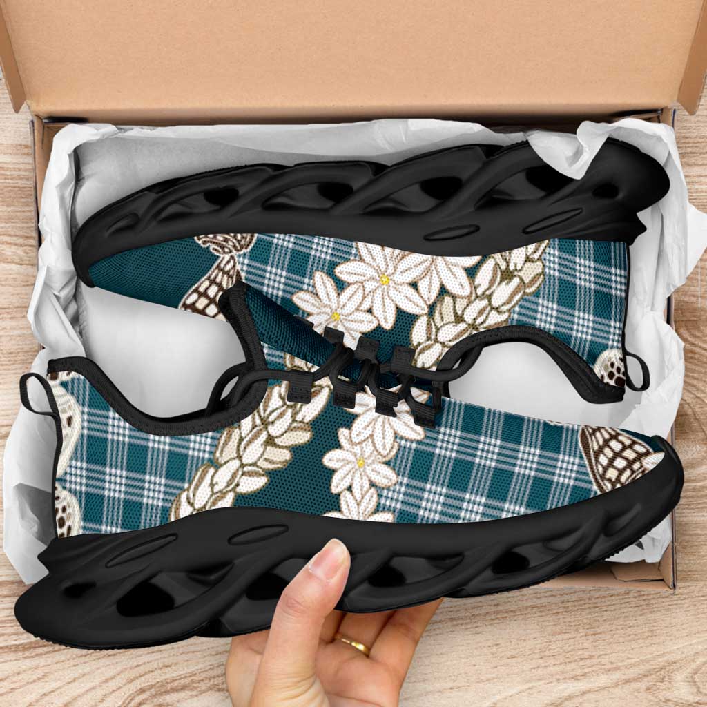 Dark Cyan Hawaii Tiare and Shell Lei Clunky Sneakers Hawaiian Palaka Luxury Vibes LT14 - Polynesian Pride