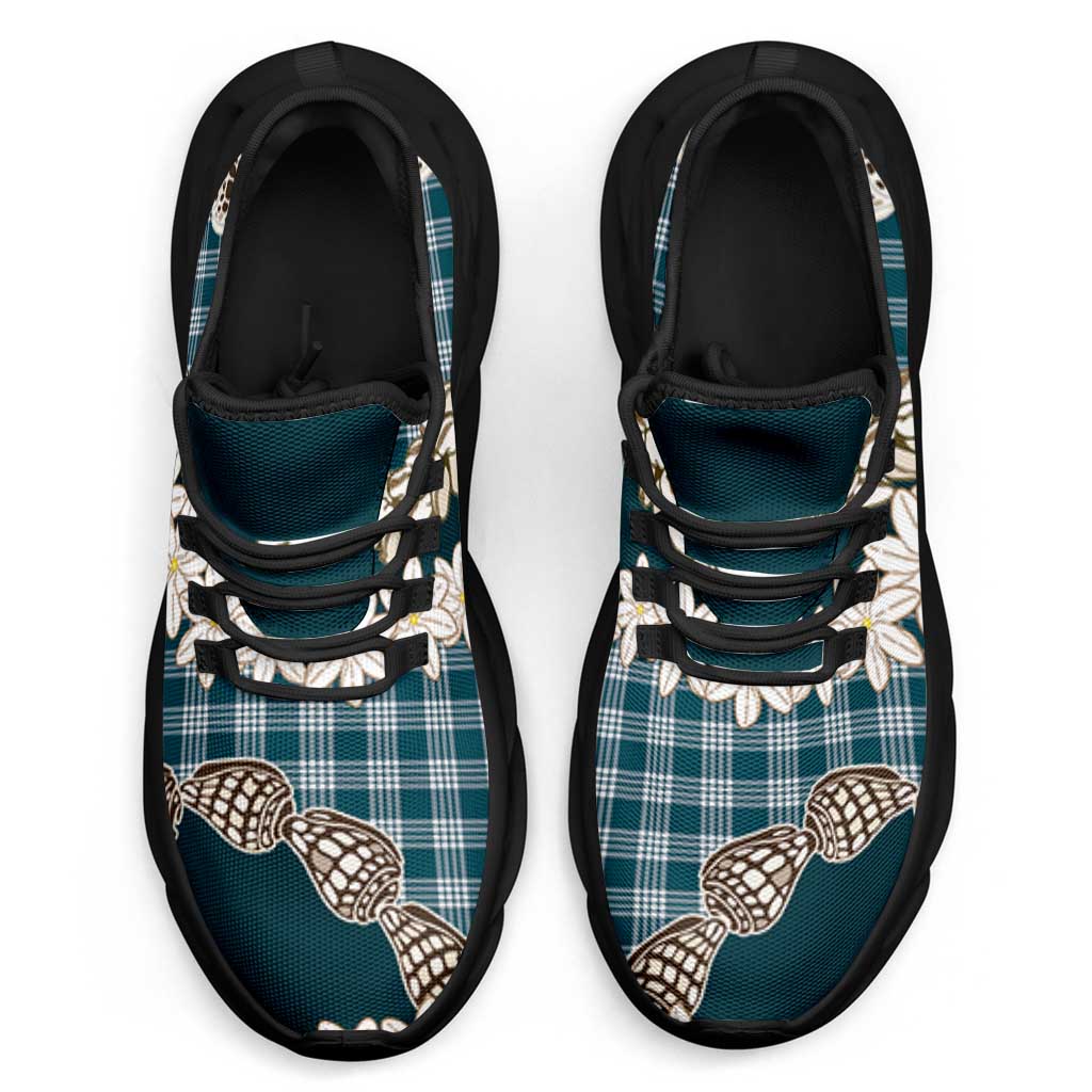 Dark Cyan Hawaii Tiare and Shell Lei Clunky Sneakers Hawaiian Palaka Luxury Vibes LT14 - Polynesian Pride