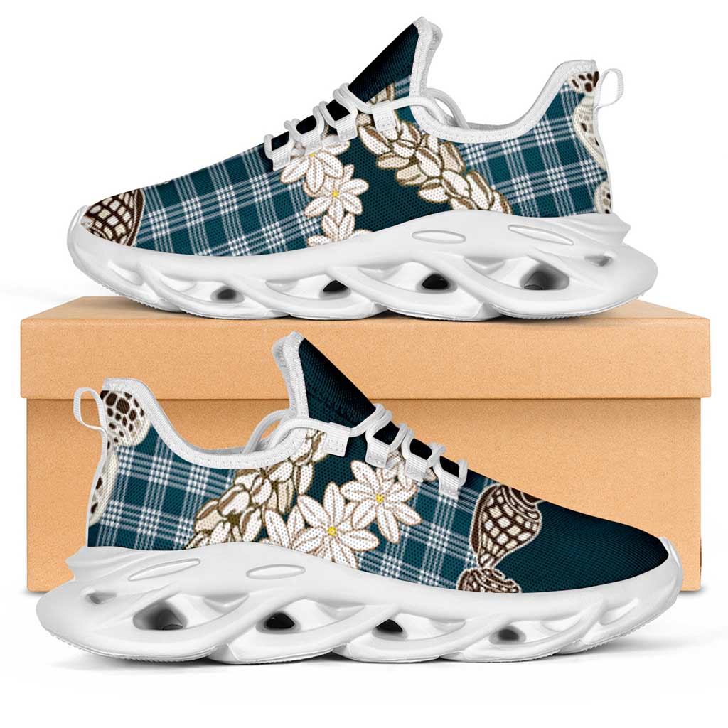 Dark Cyan Hawaii Tiare and Shell Lei Clunky Sneakers Hawaiian Palaka Luxury Vibes LT14 Dark Cyan - Polynesian Pride