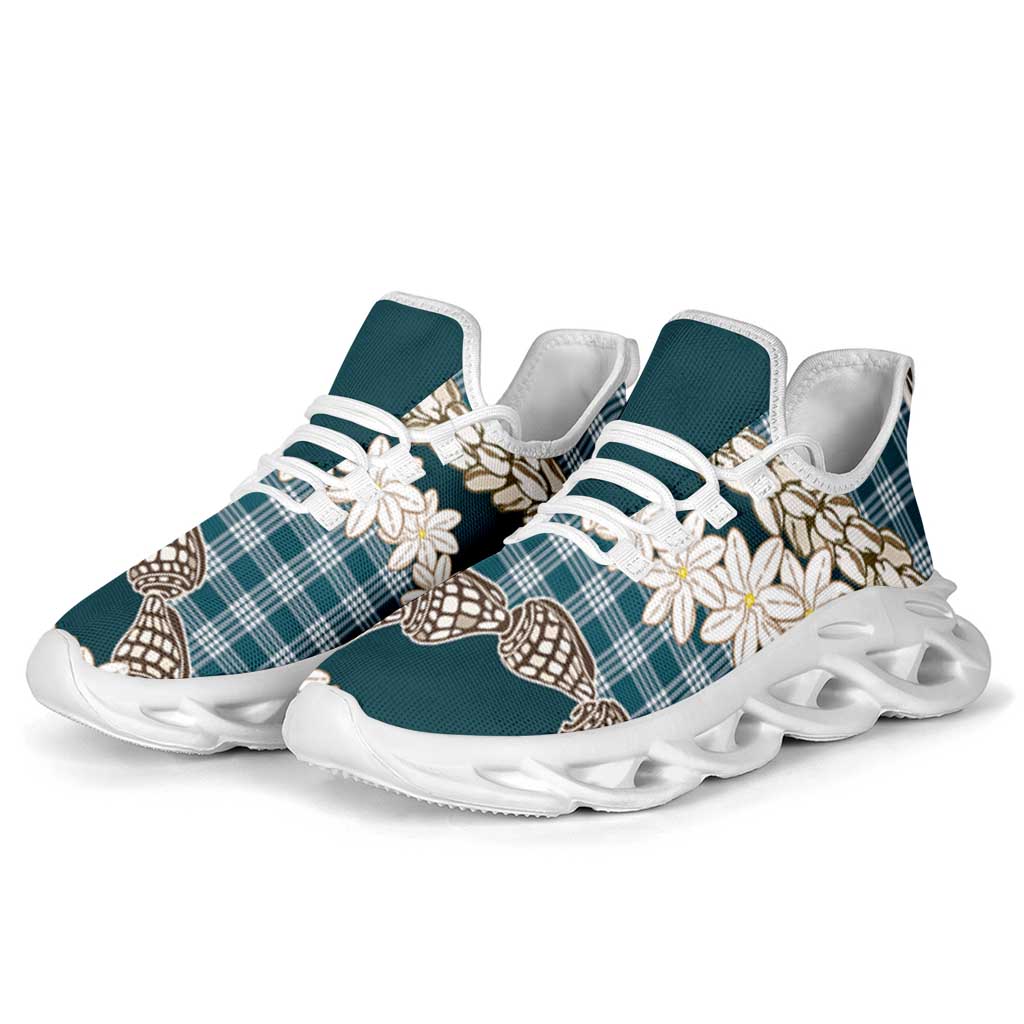 Dark Cyan Hawaii Tiare and Shell Lei Clunky Sneakers Hawaiian Palaka Luxury Vibes LT14 - Polynesian Pride