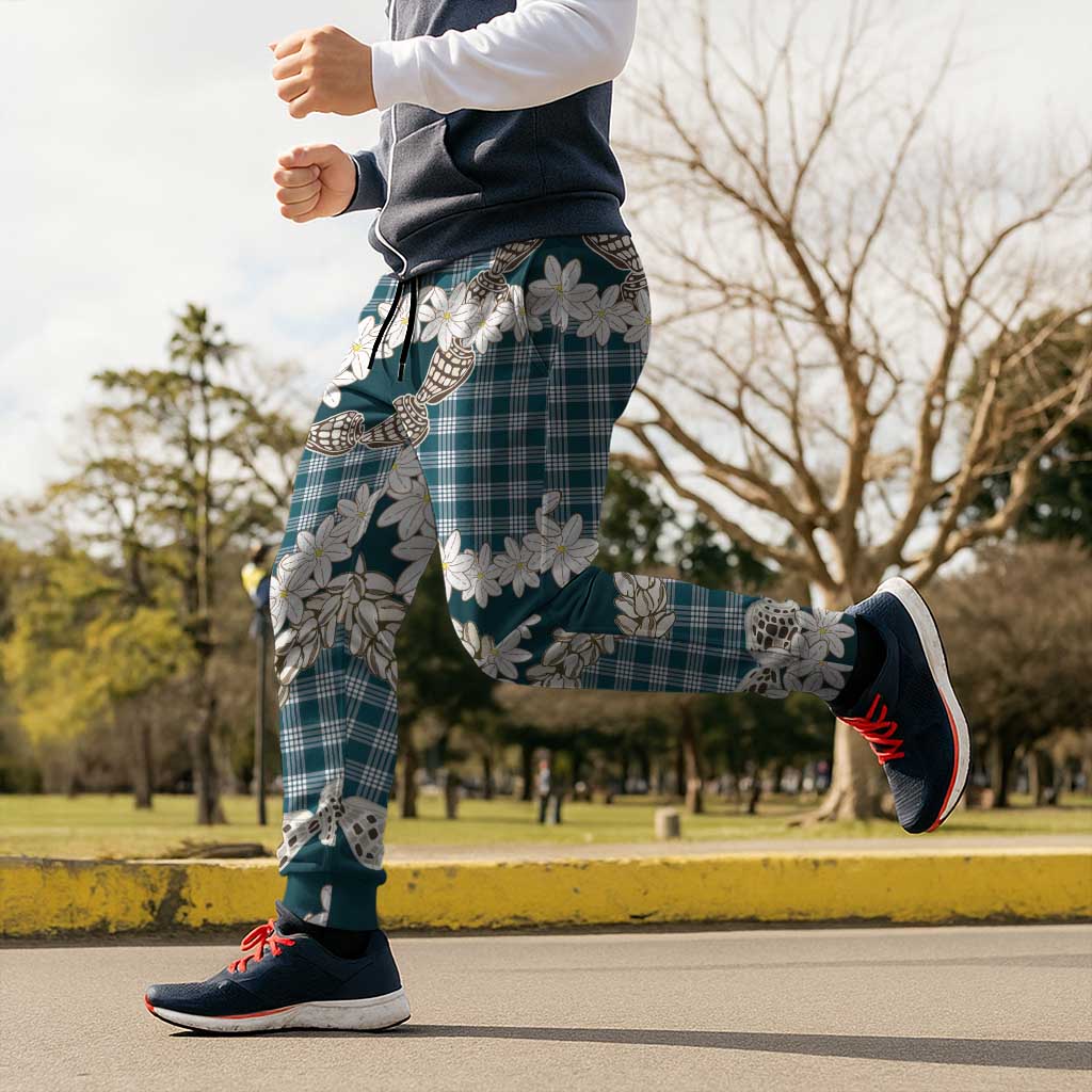 Dark Cyan Hawaii Tiare and Shell Lei Jogger Pants Hawaiian Palaka Luxury Vibes - Polynesian Pride