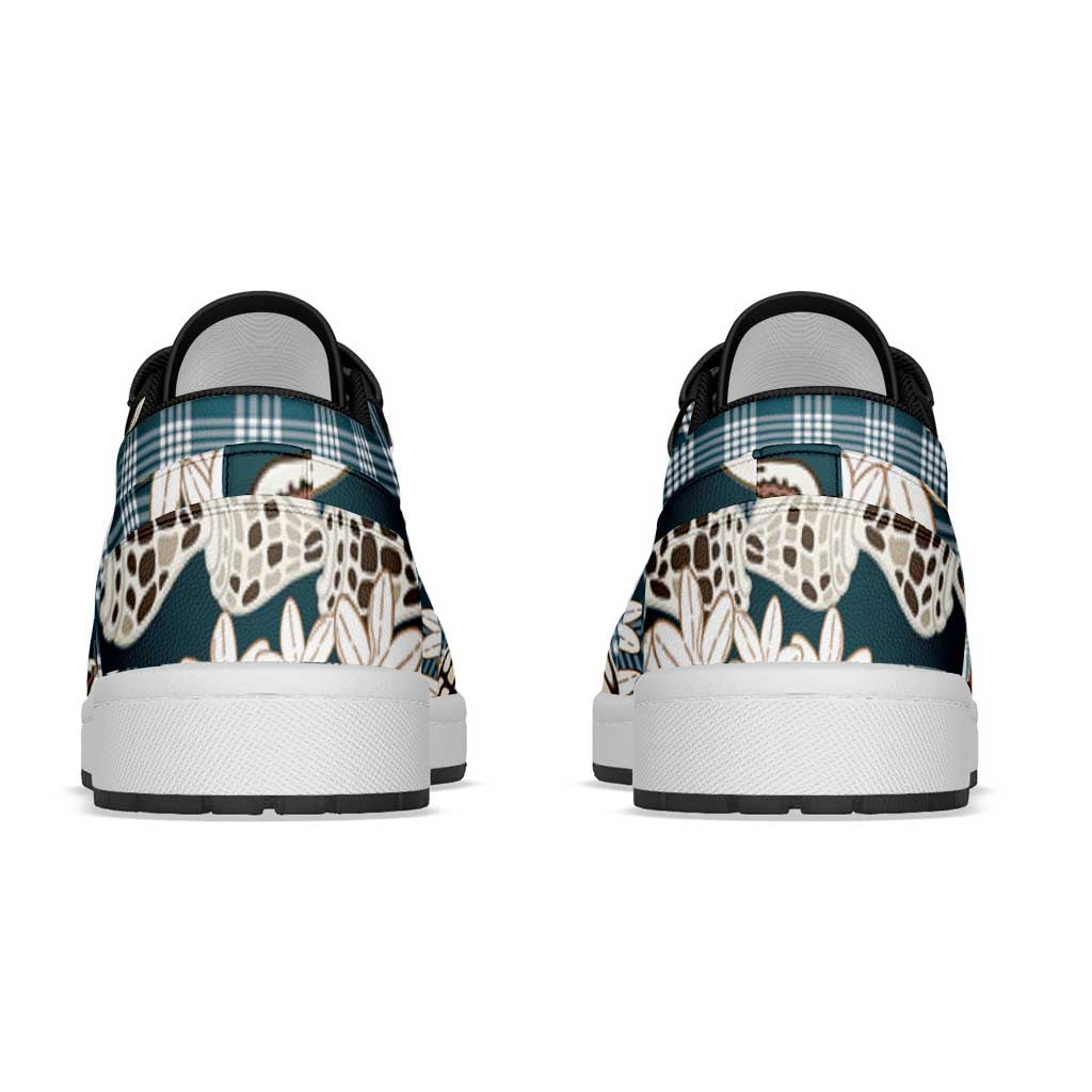 Dark Cyan Hawaii Tiare and Shell Lei Low Sneakers Hawaiian Palaka Luxury Vibes LT14