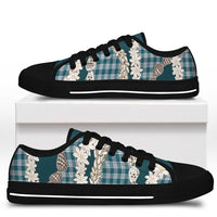 Dark Cyan Hawaii Tiare and Shell Lei Low Top Shoes Hawaiian Palaka Luxury Vibes LT14 - Polynesian Pride