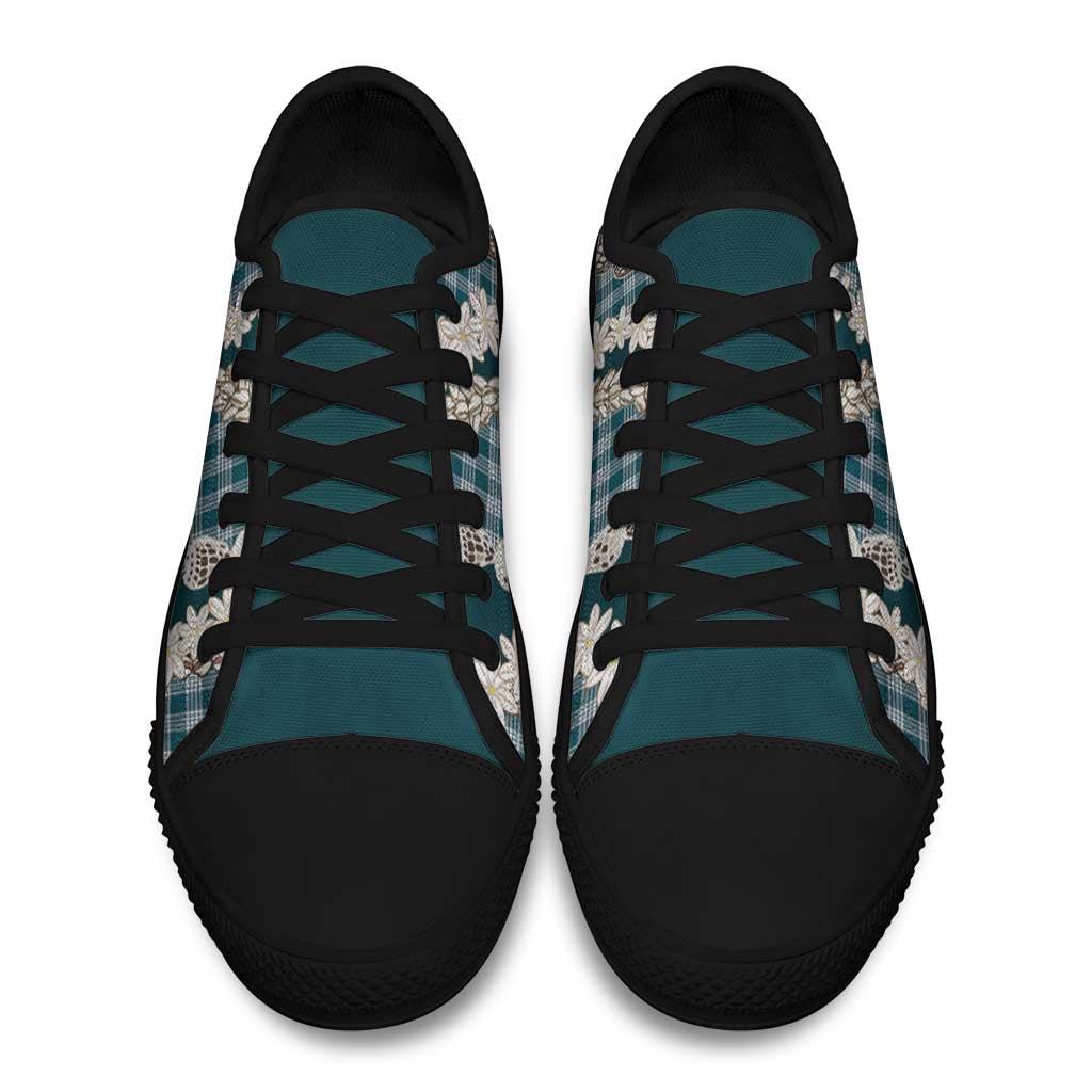 Dark Cyan Hawaii Tiare and Shell Lei Low Top Shoes Hawaiian Palaka Luxury Vibes LT14 - Polynesian Pride
