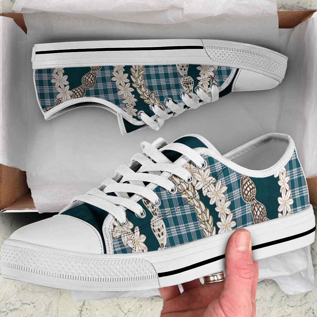 Dark Cyan Hawaii Tiare and Shell Lei Low Top Shoes Hawaiian Palaka Luxury Vibes LT14 Dark Cyan - Polynesian Pride