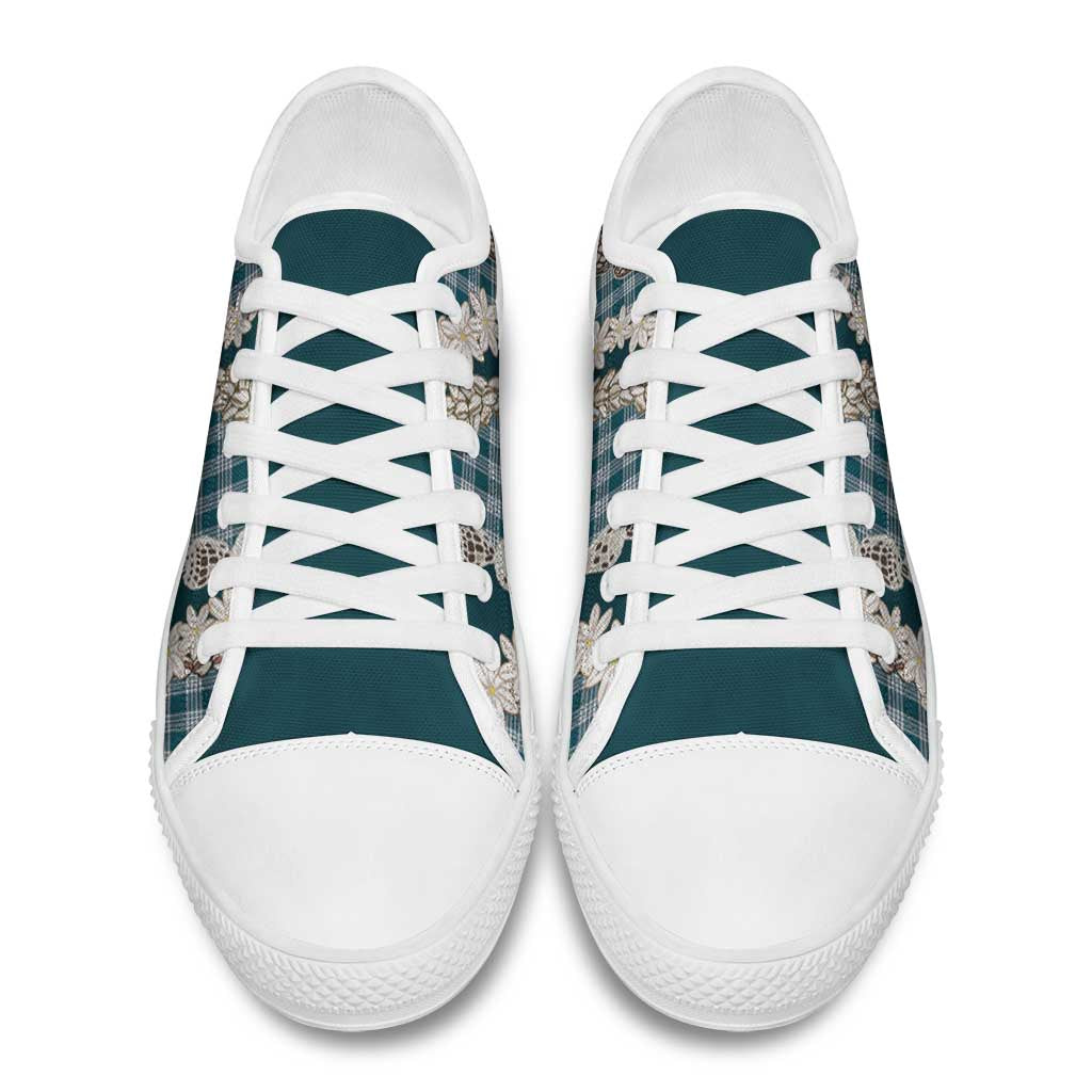 Dark Cyan Hawaii Tiare and Shell Lei Low Top Shoes Hawaiian Palaka Luxury Vibes LT14 - Polynesian Pride