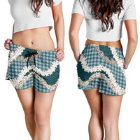 Dark Cyan Hawaii Tiare and Shell Lei Shorts for Women Hawaiian Palaka Luxury Vibes LT14 - Polynesian Pride
