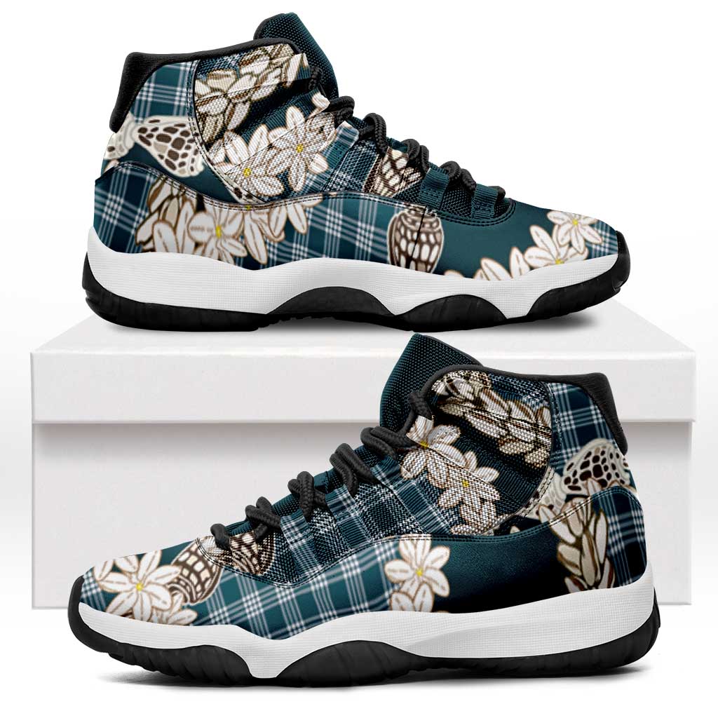 Dark Cyan Hawaii Tiare and Shell Lei Sneakers J11 Hawaiian Palaka Luxury Vibes LT14 Dark Cyan - Polynesian Pride