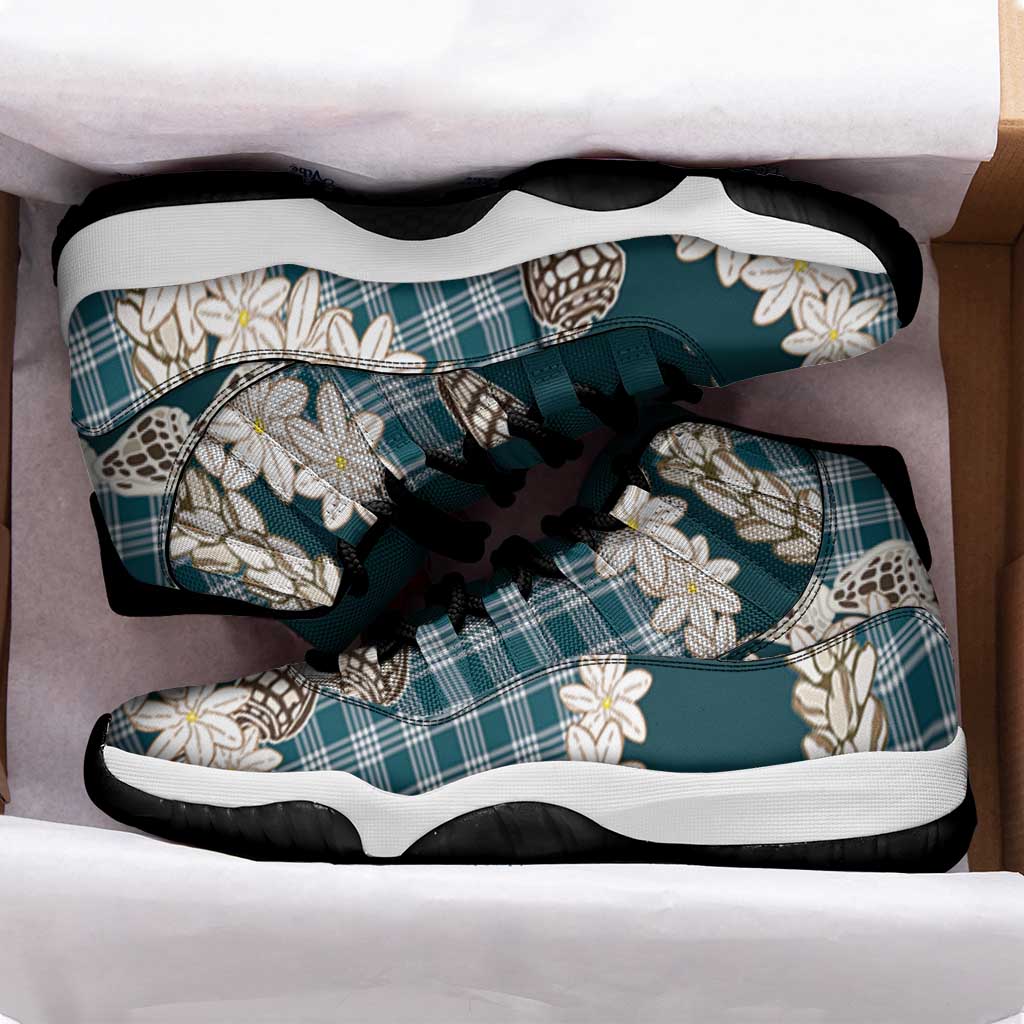 Dark Cyan Hawaii Tiare and Shell Lei Sneakers J11 Hawaiian Palaka Luxury Vibes LT14 - Polynesian Pride