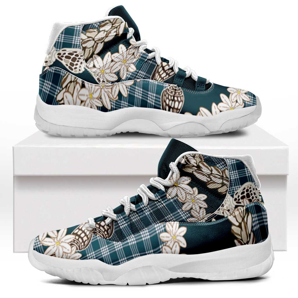 Dark Cyan Hawaii Tiare and Shell Lei Sneakers J11 Hawaiian Palaka Luxury Vibes LT14 Dark Cyan - Polynesian Pride