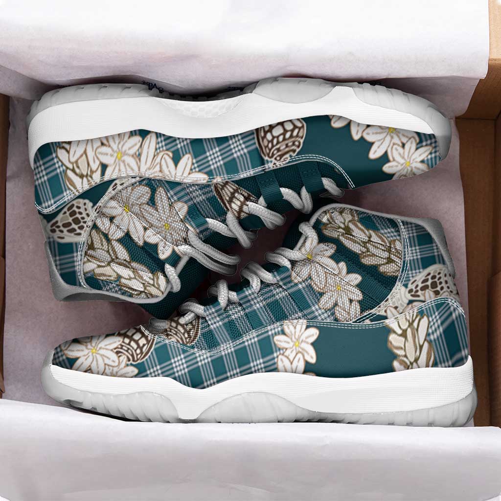 Dark Cyan Hawaii Tiare and Shell Lei Sneakers J11 Hawaiian Palaka Luxury Vibes LT14 - Polynesian Pride