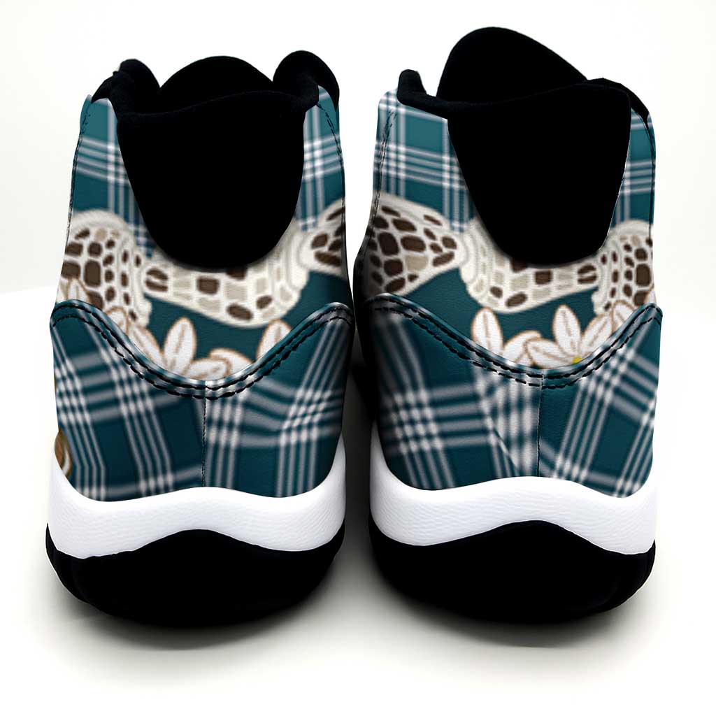 Dark Cyan Hawaii Tiare and Shell Lei Sneakers J11 Hawaiian Palaka Luxury Vibes LT14 - Polynesian Pride