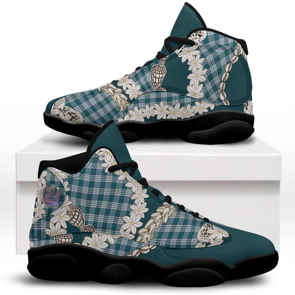 Dark Cyan Hawaii Tiare and Shell Lei Sneakers J13 Hawaiian Palaka Luxury Vibes LT14 Dark Cyan - Polynesian Pride