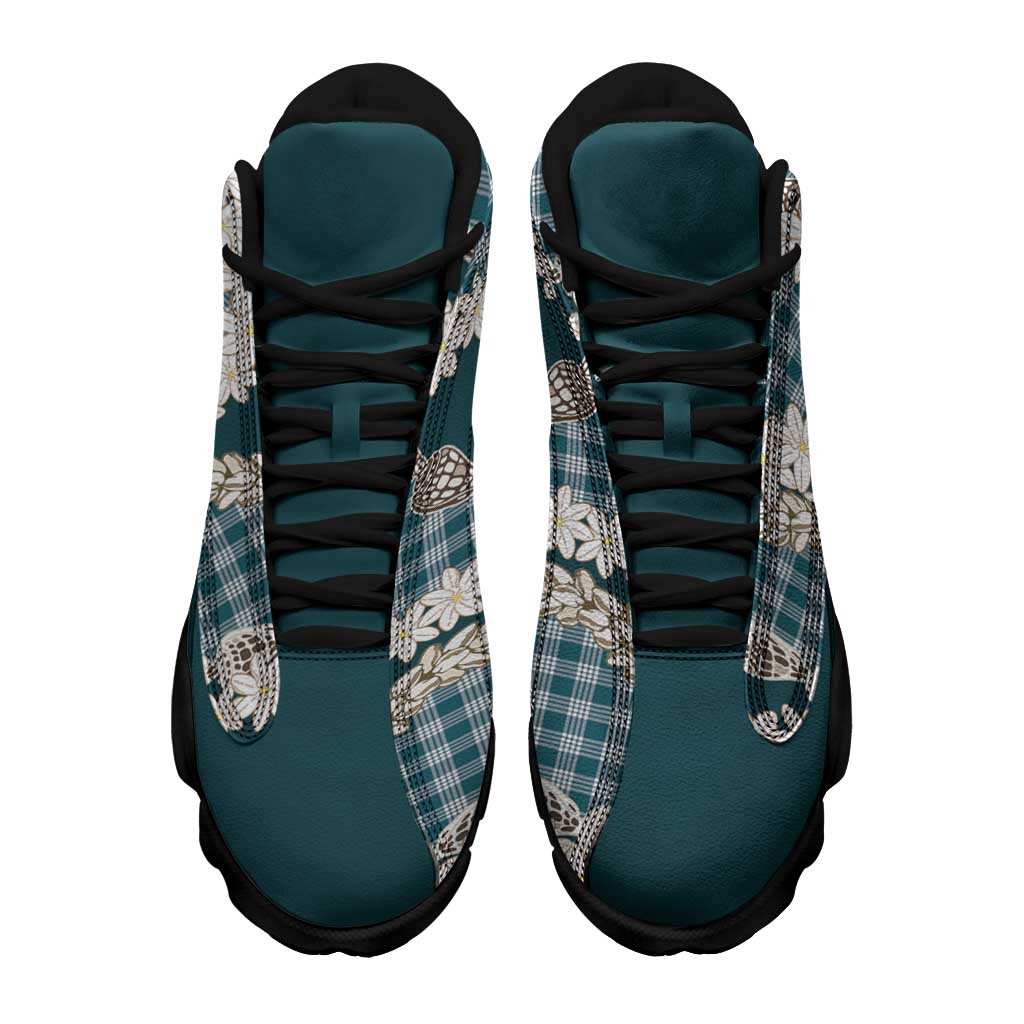 Dark Cyan Hawaii Tiare and Shell Lei Sneakers J13 Hawaiian Palaka Luxury Vibes LT14 - Polynesian Pride