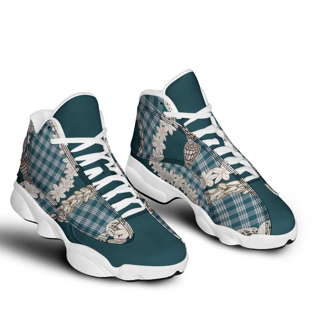 Dark Cyan Hawaii Tiare and Shell Lei Sneakers J13 Hawaiian Palaka Luxury Vibes LT14 - Polynesian Pride