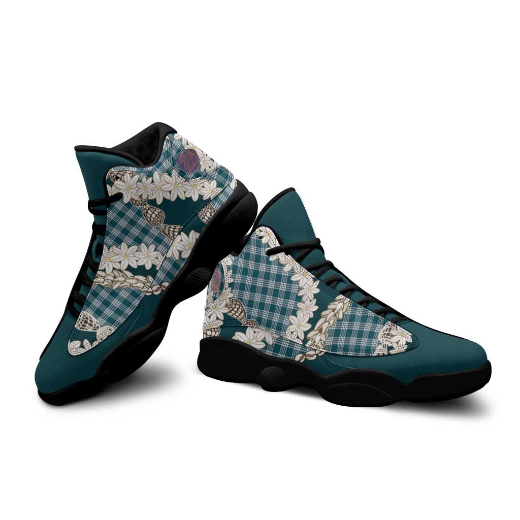 Dark Cyan Hawaii Tiare and Shell Lei Sneakers J13 Hawaiian Palaka Luxury Vibes LT14 - Polynesian Pride