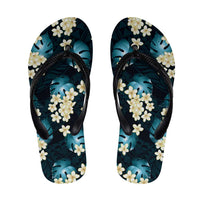 Dark Cyan Tropical Hawaii Flip Flops Seamless Monstera Plumeria Hawaiian Pattern - Polynesian Pride