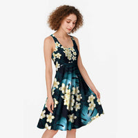 Dark Cyan Tropical Hawaii Midi Dress Seamless Monstera Plumeria Hawaiian Pattern - Polynesian Pride