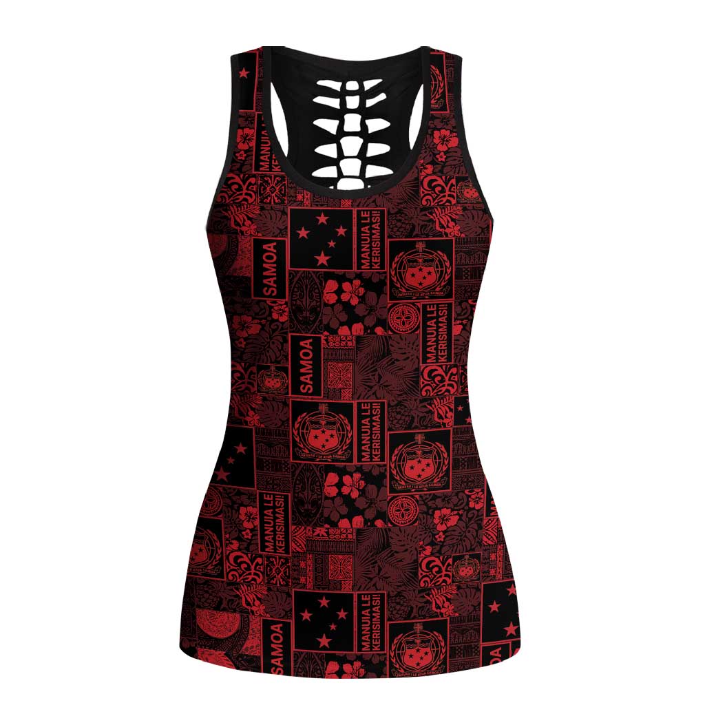 Dark Samoa Manuia Le Kerisimasi Hollow Tank Top Pacific Patchwork Xmas Vibes - Polynesian Pride