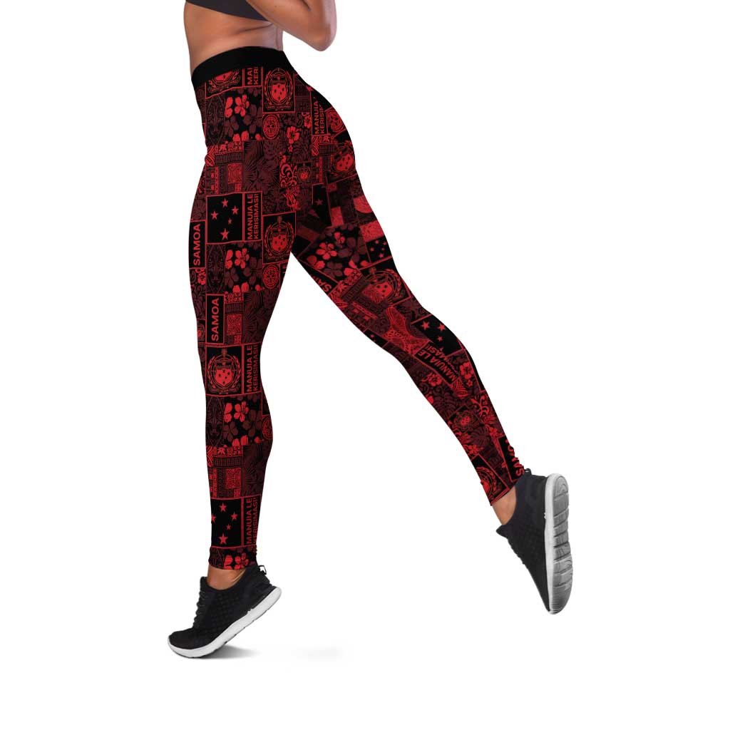 Dark Samoa Manuia Le Kerisimasi Leggings Pacific Patchwork Xmas Vibes - Polynesian Pride