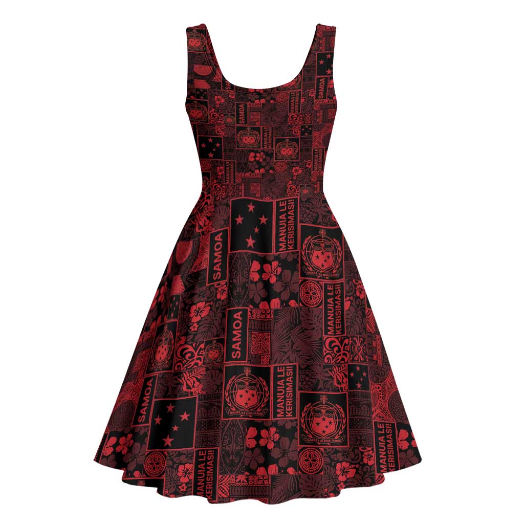 Dark Samoa Manuia Le Kerisimasi Midi Dress Pacific Patchwork Xmas Vibes - Polynesian Pride