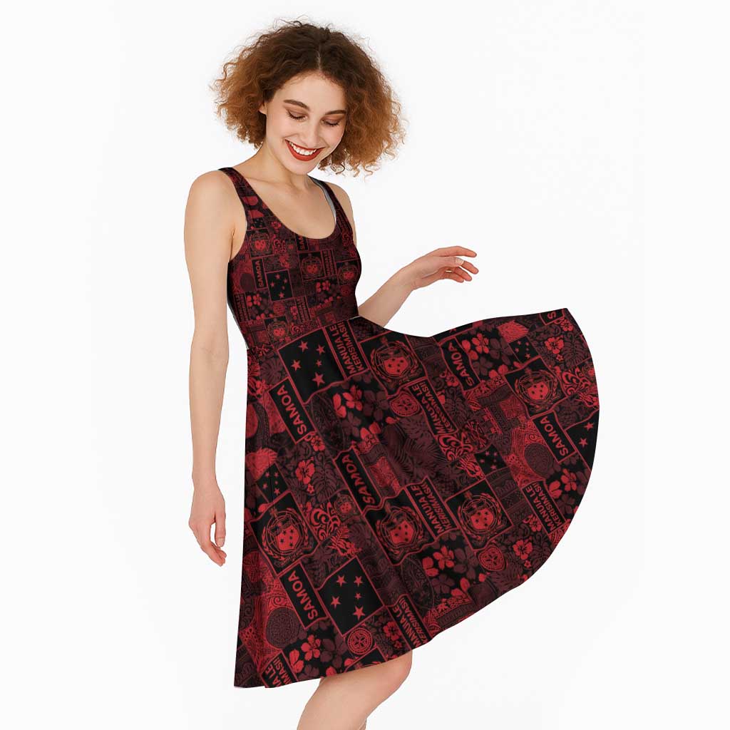 Dark Samoa Manuia Le Kerisimasi Midi Dress Pacific Patchwork Xmas Vibes - Polynesian Pride