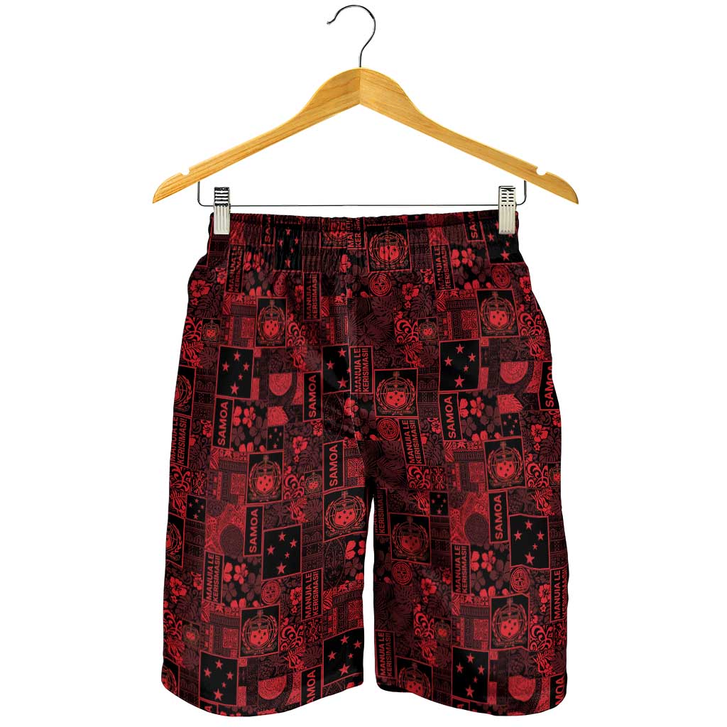 Dark Samoa Manuia Le Kerisimasi Shorts for Men Pacific Patchwork Xmas Vibes - Polynesian Pride