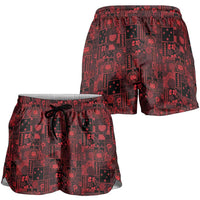 Dark Samoa Manuia Le Kerisimasi Shorts for Women Pacific Patchwork Xmas Vibes - Polynesian Pride